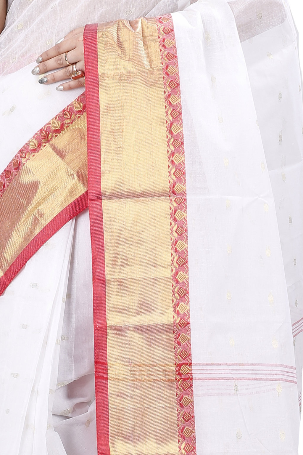 White Pure Cotton JoriPar Tant Saree (5177)